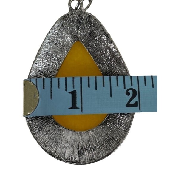 Womens Yellow & Silver Resin Pendant Shawl Scarf Necklace w/Beaded Fringe - Picture 8 of 10